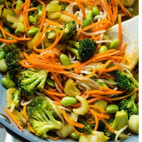 Veggie & Brown Rice Noodle Bowl w/Homemade Teriyaki Sauce