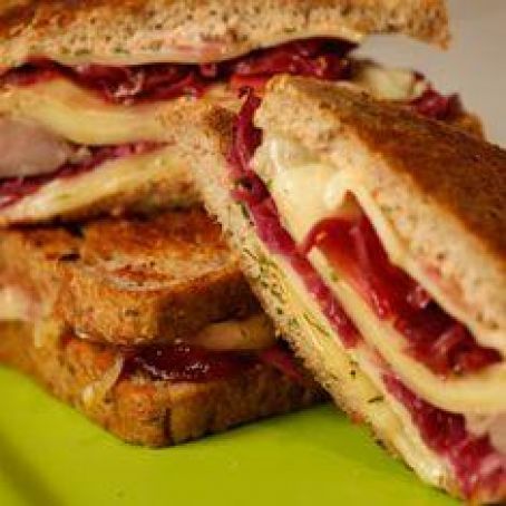 Bratwurst Reubens with Sweet 'n Sour Red Cabbage