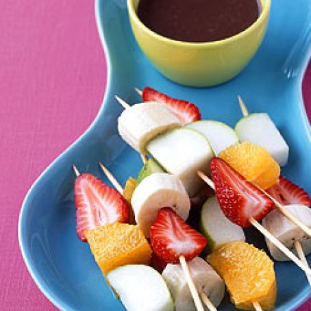 Fruit kebabs with chocolate dipping sauce