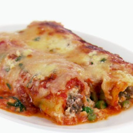 Baked Manicotti with Sausage and Peas