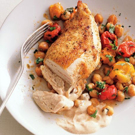Roast Chicken Breasts with Garbanzo Beans, Tomatoes, and Paprika