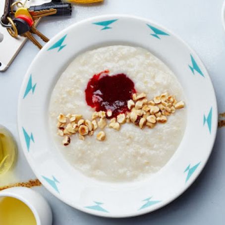 Brown Rice Porridge with Hazelnuts and Jam