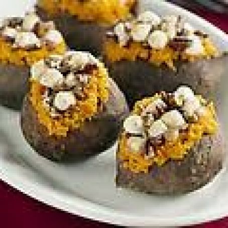 Stuffed Sweet Potatoes with Pecan and Marshmallow Streusel