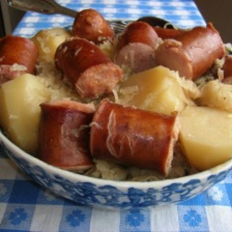 Crockpot Sauerkraut, Kielbasa, and Potatoes