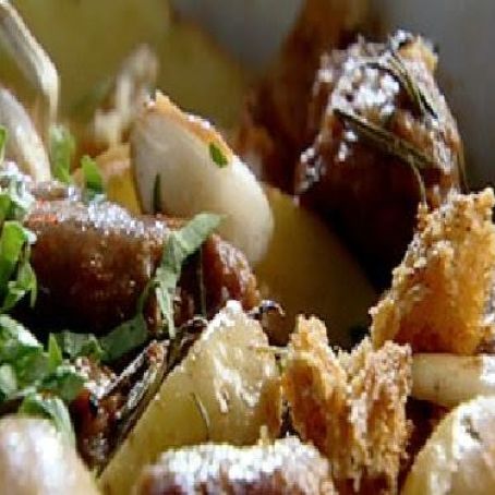 Baked Italian Sausages, with Potatoes and Rosemary.