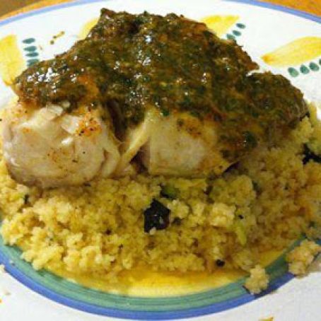 Fish with Moroccan Chermoula Sauce and Zucchini Couscous