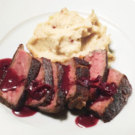 Pan-Seared Strip Steak with Red-Wine Pan Sauce and Pink-Peppercorn Butter
