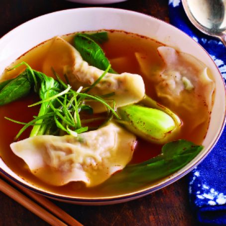 Ginger Chicken Dumpling Soup with Bok Choy & Green Onions