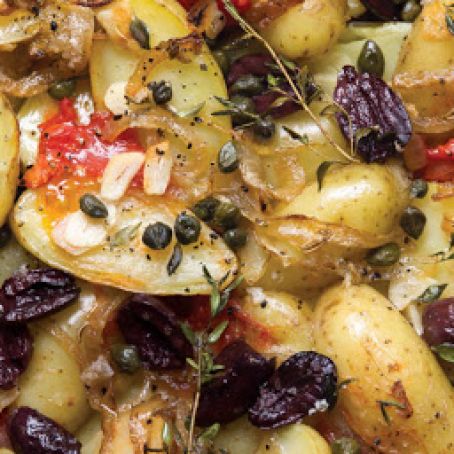 Roasted Tomatoes and Potatoes With Olives and Thyme