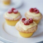 Vanilla Cupcakes with Lemon Cream and Raspberries