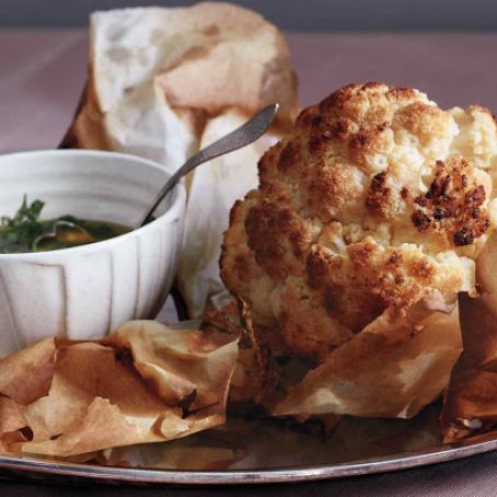 Whole Roasted Cauliflower with Green Herb Sauce