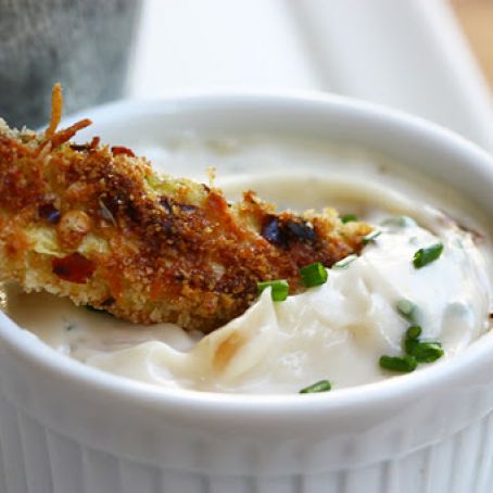 Zucchini Fries with Roasted Garlic Aioli and Sriracha Mayo