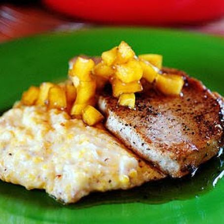 Pork Chops with Apples and Creamy Bacon Cheese Grits