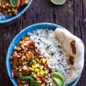 Simple Summertime Basil Chicken Curry with Coconut Ginger-Lime Rice.