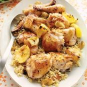 Chicken, Lemon-Roasted with Arugula Salad and Dilled Orzo