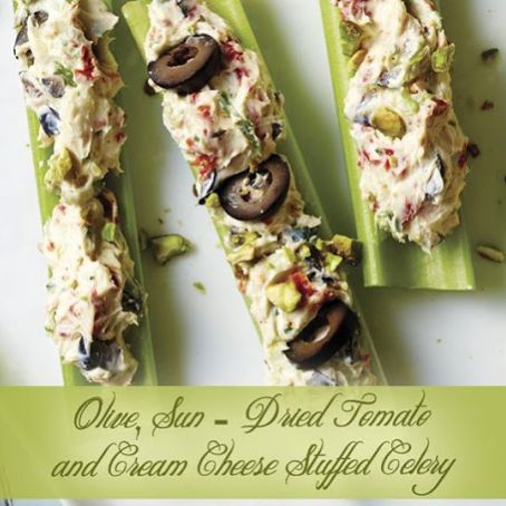 Olive, Sun-Dried Tomato and Cream Cheese Stuffed Celery