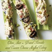 Olive, Sun-Dried Tomato and Cream Cheese Stuffed Celery