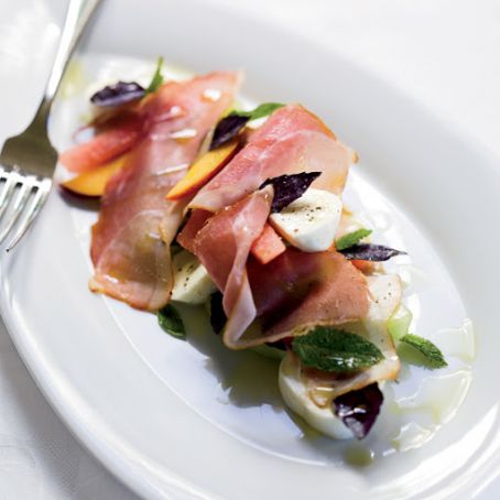 Melon-and-Peach Salad with Prosciutto and Mozzarella