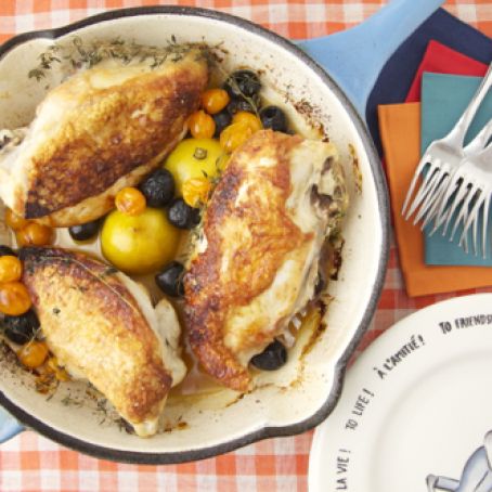 Roast Chicken with Caramelized Lemons, Cherry Tomatoes & Olives