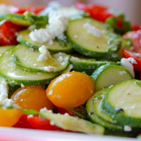 Raw Summer Squash Salad with Feta & Tomatoes