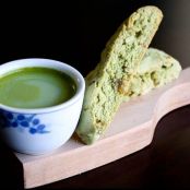 Matcha biscotti with crystalized ginger