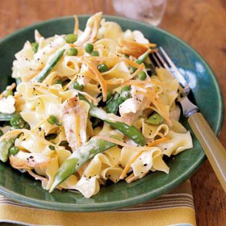 Chicken with Lemony Egg Noodles and Edameme