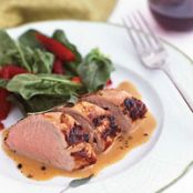 Milk-Braised Pork Tenderloin with Spinach and Strawberry Salad