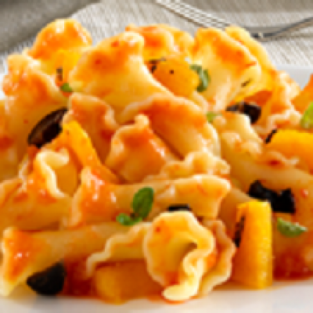 Barilla Campanelle with Three Cheese Sauce, Roasted Yellow Peppers & Olives