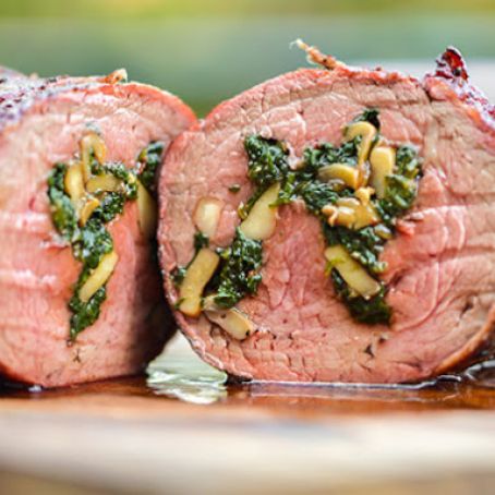 Grilled Spinach and Mushroom-Stuffed Beef Tenderloin