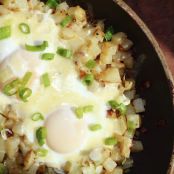 Soft-Cooked Eggs on Cheesy Skillet Hash