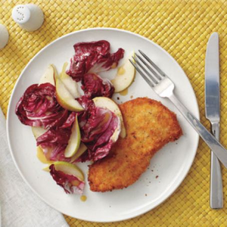 Crispy Chicken Cutlet With Radicchio and Pear Salad
