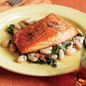 Broiled Salmon with a White Bean, Kale & Bacon Ragoût