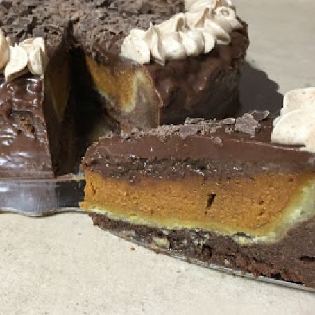 PIECAKEN-Pumpkin Pie in a Flourless Milk Chocolate Cake