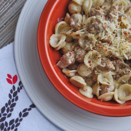 Orecchiette all Norcina (pasta with sausage, herb, and mushroom cream sauce)