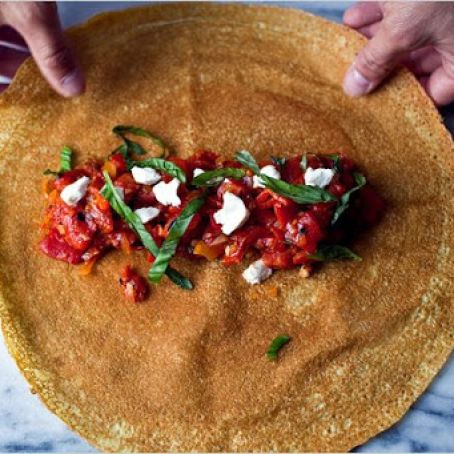CHICKPEA FLOUR CREPES w/RRP, TOMS & CHEVRE