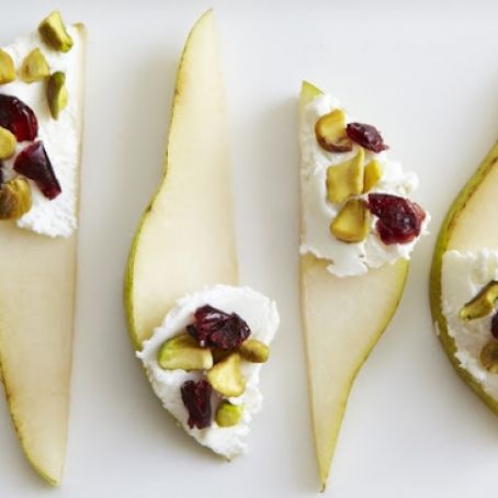 Pears with Cranberries, Pistachio & Goat Cheese