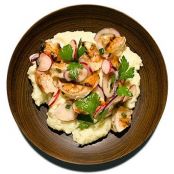 GRILLED ANACORTES PRAWNS w/CORN PUDDING