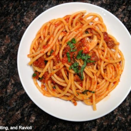 Bucatini with sausage and peppers