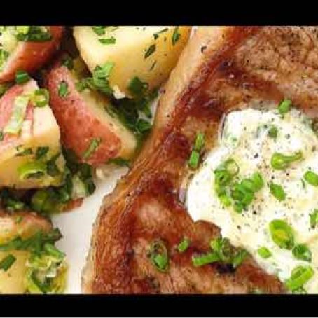 Grilled Steaks with Garlic Chive Butter and French-Style Potato Salad