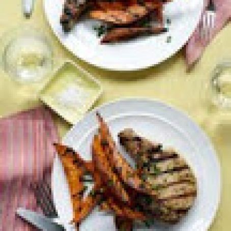 Grilled Pork Chops and Sweet Potato Wedges Recipe