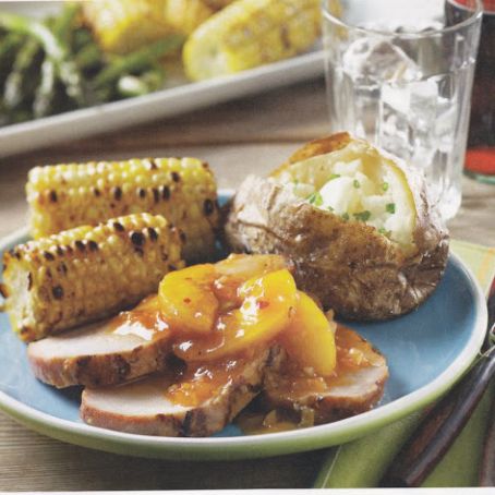 Glazed Pork Loin Roast with peach barbecue sauce