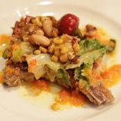 POTATO CHIP PORK CHOPS AND ESCAROLE WITH CORN AND BEANS