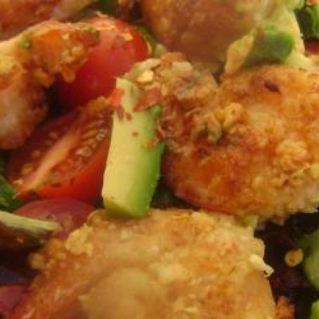 Almond-Crusted Shrimp over Mixed Greens with Lime Dressing