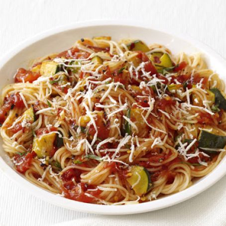 Capellini with Spicy Zucchini-Tomato Sauce