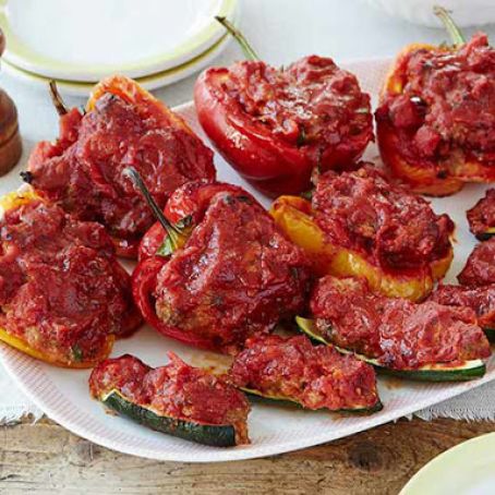 Stuffed Zucchini and Red Bell Peppers