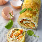 Omelet Rollups or Roulade with Smoky Fried Potatoes, Cream Cheese, & Watercress