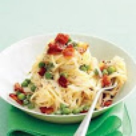 Fresh Angel-Hair Pasta with Bacon and Peas