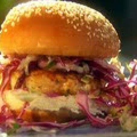 Salmon Burgers with Soy Mayo and Simple Sesame Slaw
