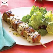 Halibut Kebabs with Grilled Bread and Pancetta