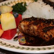 Spicy Glazed Chicken Breast with Rice, Broccolini, Blueberries and Watermelon